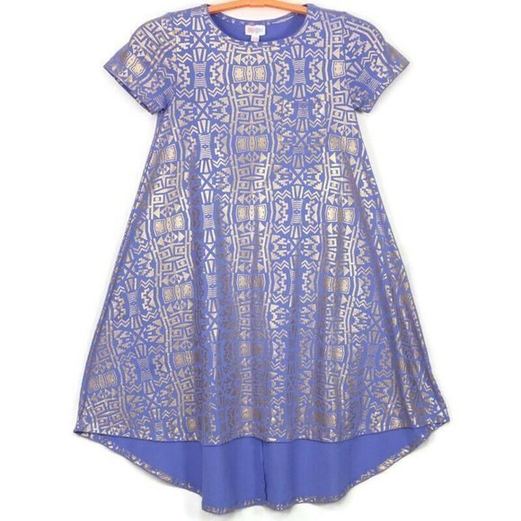 LuLaRoe Carly Elegant High Low Swing Dress Purple Gold Pocket XXS‎ - Picture 1 of 12